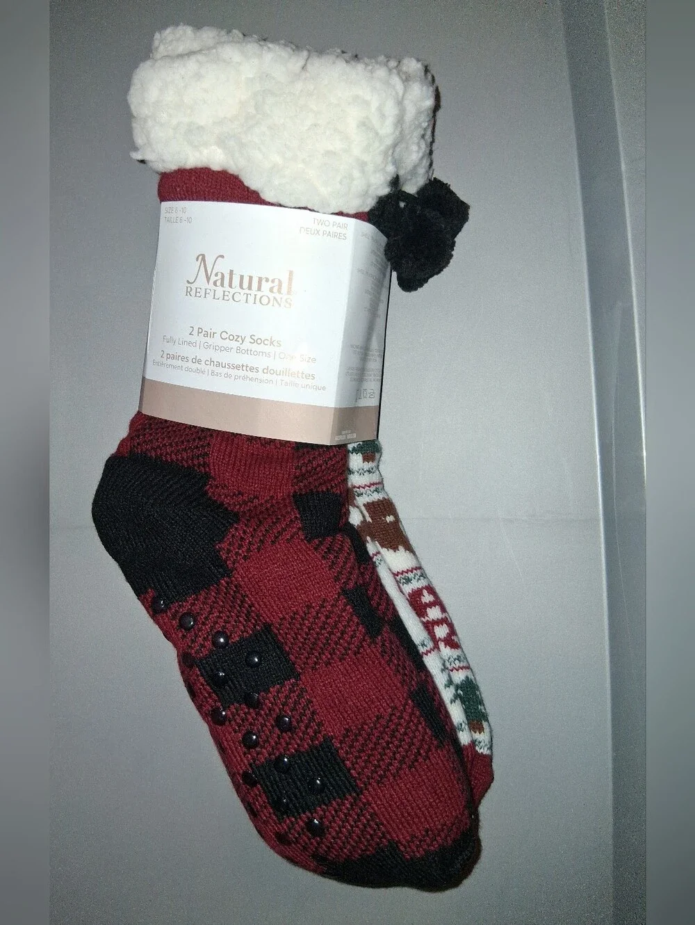 Natural Reflections Mama Bear Cozy Socks 2 Pair Red/White Size 6-10